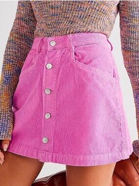 NEW Size 6 Free People Ray Corduroy Mid Rise Mini Skirt Pink Frosting